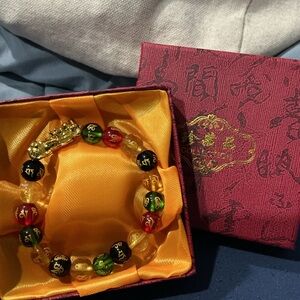 Gold Dragon Beaded Bracelet with Multicolor Beads